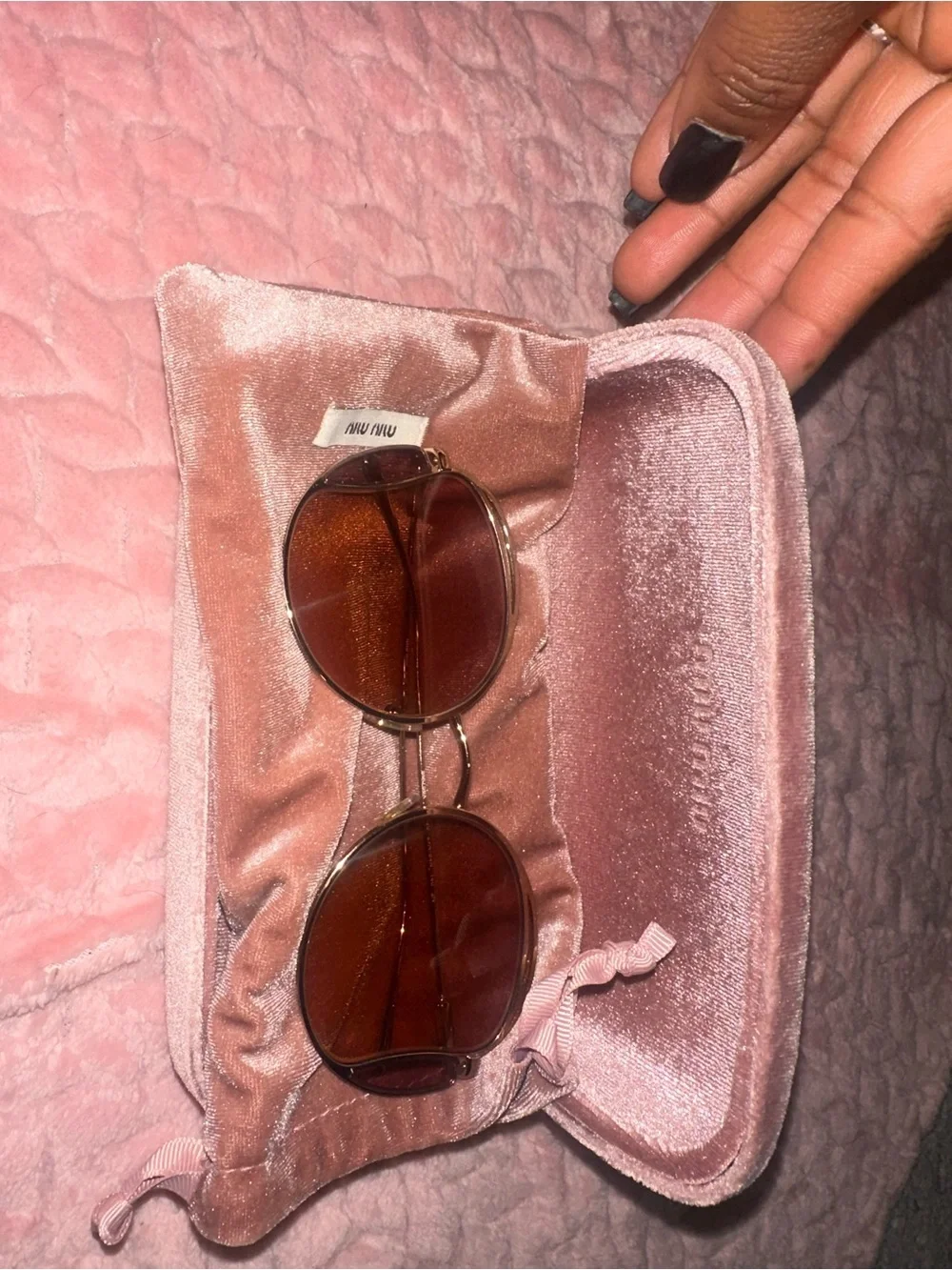 Miu Miu Round Sunglasses Brown Gold Frame